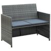vidaXL 2 Seater Garden Sofa with Cushions Grey Poly Rattan