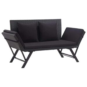 vidaXL Garden Bench with Cushions 176 cm Black Poly Rattan