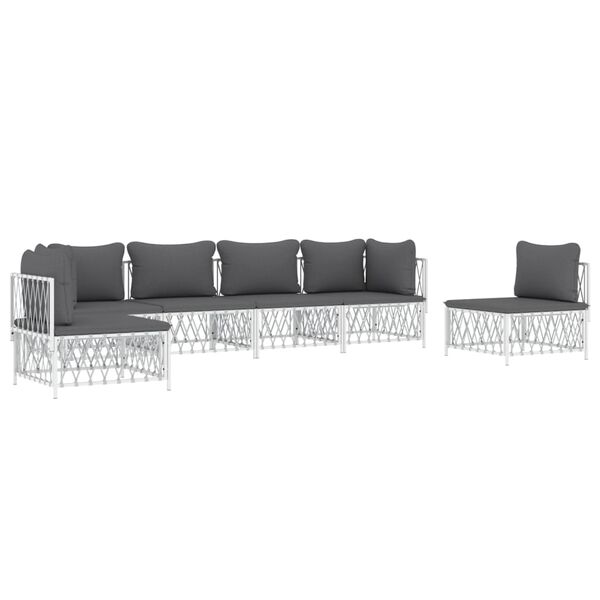 vidaXL 6 Piece Garden Lounge Set with Cushions White Steel