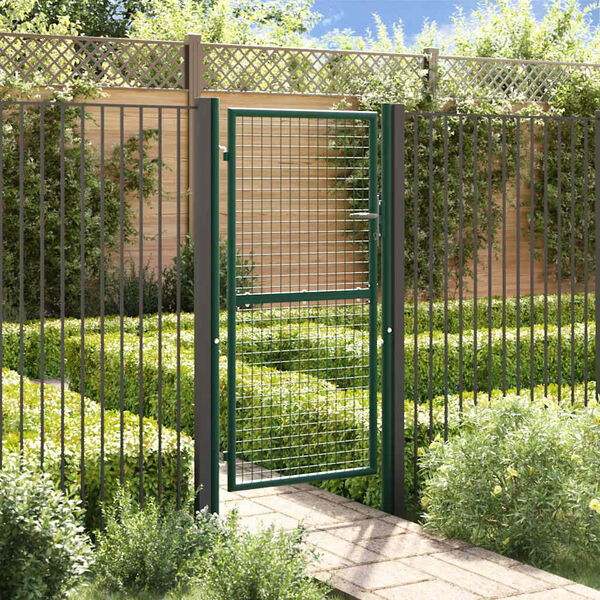 vidaXL Fence Gate Steel 100x175 cm Green