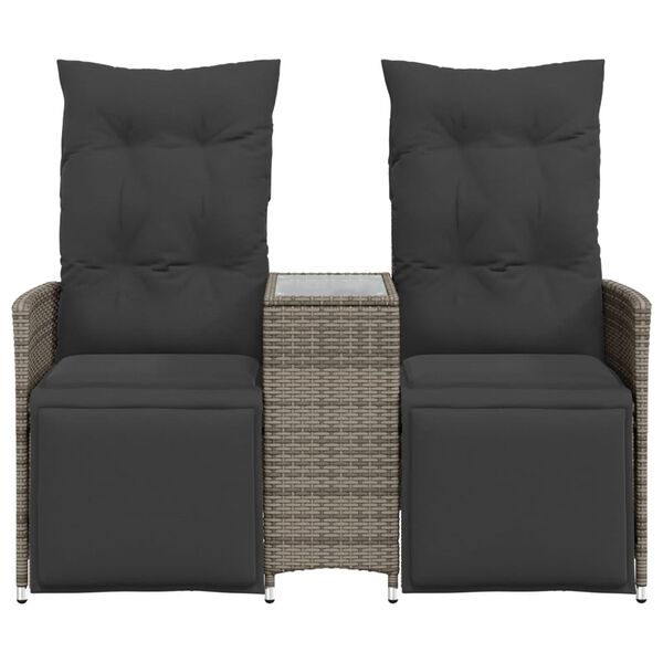 vidaXL Reclining Garden Sofa 2-Seater with Table Grey Poly Rattan