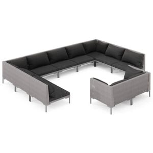 vidaXL 11 Piece Garden Lounge Set with Cushions Poly Rattan Dark Grey