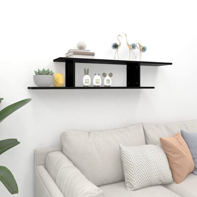 vidaXL Wall-Mounted TV Shelf Black 125x18x23 cm Engineered Wood