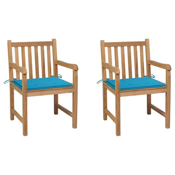 vidaXL Garden Chairs 2 pcs with Blue Cushions Solid Teak Wood