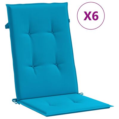 vidaXL Garden Highback Chair Cushions 6 pcs Blue 120x50x3 cm Fabric