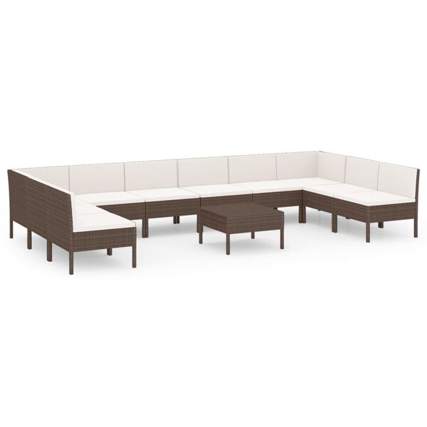vidaXL 11 Piece Garden Lounge Set with Cushions Poly Rattan Brown