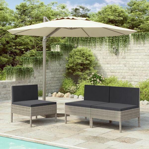 vidaXL Garden Chairs 3 pcs with Cushions Poly Rattan Grey