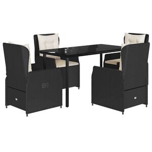 vidaXL 5 Piece Garden Dining Set with Cushions Black Poly Rattan