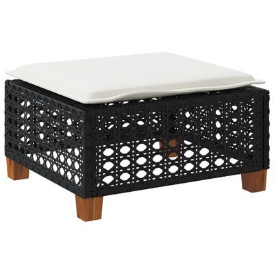 vidaXL Garden Stool with Cushion Black 63.5x56x32 cm Poly Rattan