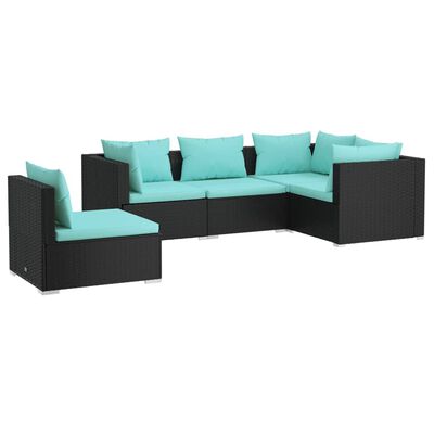 vidaXL 5 Piece Garden Lounge Set with Cushions Poly Rattan Black