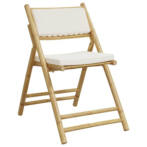 vidaXL 2 Piece Folding Bistro Chairs with Cream White Cushions Bamboo