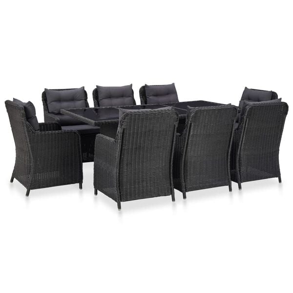 vidaXL 9 Piece Outdoor Dining Set Poly Rattan Black