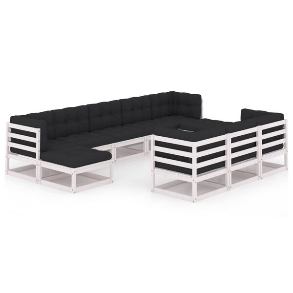 vidaXL 10 Piece Garden Lounge Set with Cushions White Solid Pinewood