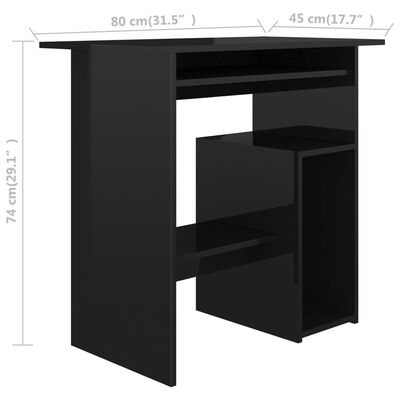 vidaXL Desk High Gloss Black 80x45x74 cm Engineered Wood