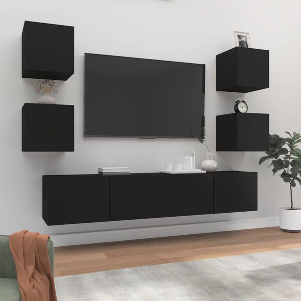 vidaXL 6 Piece TV Cabinet Set Black Engineered Wood