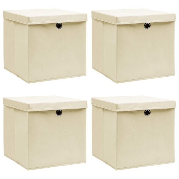 vidaXL Storage Boxes with Lid 4 pcs Cream 32x32x32 cm Fabric