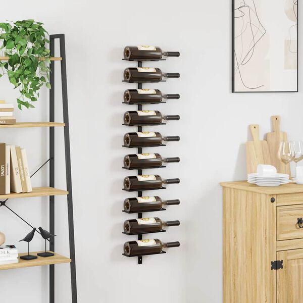 vidaXL Wall-mounted Wine Rack for 10 Bottles Black Metal