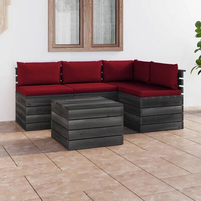 vidaXL 5 Piece Garden Pallet Lounge Set with Cushions Solid Pinewood