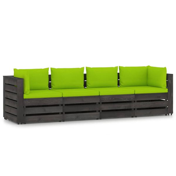 vidaXL 4-Seater Garden Sofa with Cushions Grey Impregnated Wood