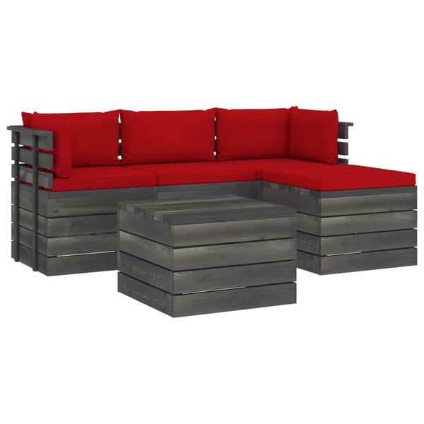 vidaXL 5 Piece Garden Pallet Lounge Set with Cushions Solid Pinewood