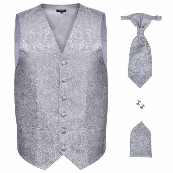 vidaXL Mens Weddingvest Set Silver 56 Polyester