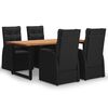 vidaXL 5 Piece Garden Dining Set with Cushions Poly Rattan Black