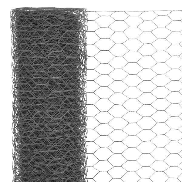 vidaXL Chicken Wire Fence Steel with PVC Coating 25x1 m Grey