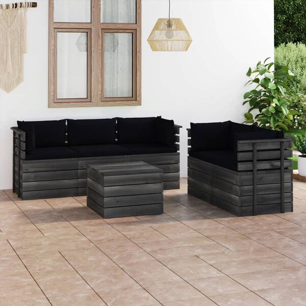 vidaXL 6 Piece Garden Pallet Lounge Set with Cushions Solid Pinewood
