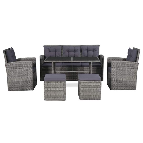 vidaXL 6 Piece Garden Lounge Set with Cushions Poly Rattan Grey