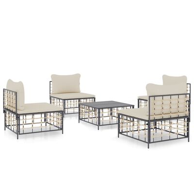 vidaXL 5 Piece Garden Lounge Set with Cushions Anthracite Poly Rattan