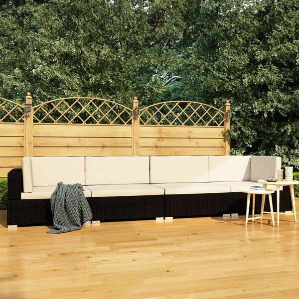 vidaXL 4 Piece Garden Sofa Set with Cushions Poly Rattan Black