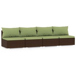 vidaXL 4-Seater Sofa with Cushions Brown Poly Rattan