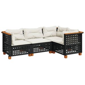 vidaXL 4 Piece Garden Sofa Set with Cushions Black Poly Rattan