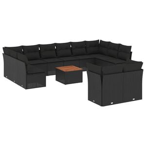 vidaXL Garden Sofa Set | Black | PE rattan, powder-coated steel, acacia wood
