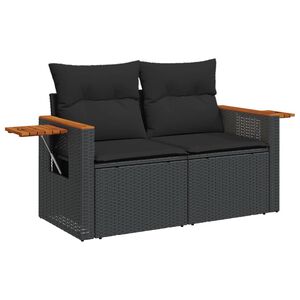 vidaXL Garden Sofa with Cushions 2-Seater Black Poly Rattan