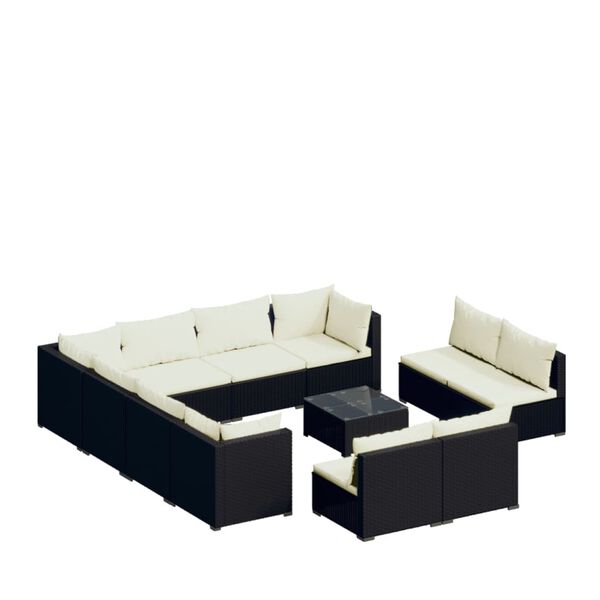 vidaXL 12 Piece Garden Lounge Set with Cushions Black Poly Rattan