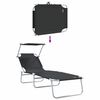 vidaXL Folding Sun Lounger with Canopy Steel and Fabric Black