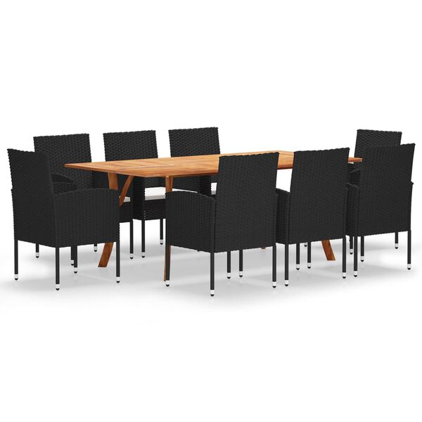 vidaXL 9 Piece Garden Dining Set Black