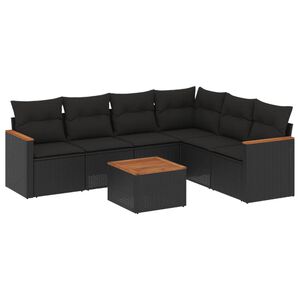 vidaXL 7 Piece Garden Sofa Set with Cushions Black Poly Rattan