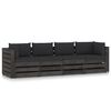 vidaXL 4-Seater Garden Sofa with Cushions Grey Impregnated Wood