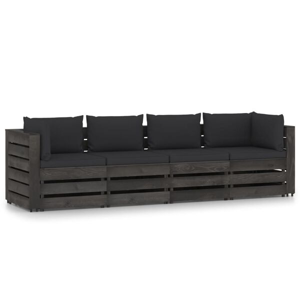 vidaXL 4-Seater Garden Sofa with Cushions Grey Impregnated Wood