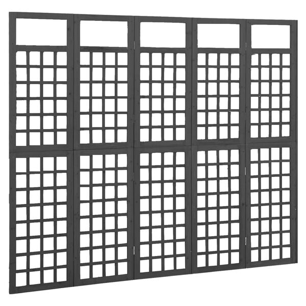 vidaXL 5-Panel Room Divider/Trellis Solid Fir Wood Black 201.5x180 cm