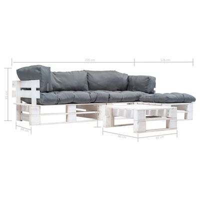 vidaXL 4 Piece Garden Pallet Lounge Set with Grey Cushions Wood