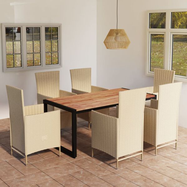 vidaXL 7 Piece Garden Dining Set Beige