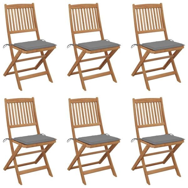 vidaXL Folding Garden Chairs 6 pcs with Cushions Solid Acacia Wood