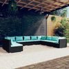 vidaXL 10 Piece Garden Lounge Set with Cushions Black Poly Rattan