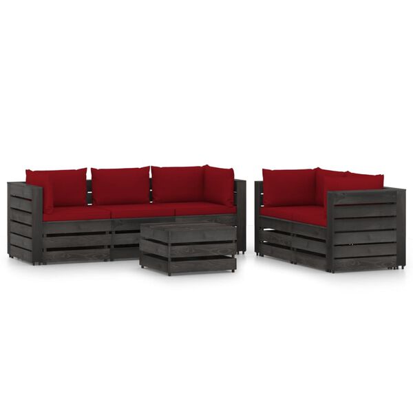 vidaXL 6 Piece Garden Lounge Set with Cushions Grey Impregnated Wood
