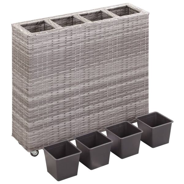 vidaXL Garden Raised Bed with 4 Pots 80x22x79 cm Poly Rattan Grey
