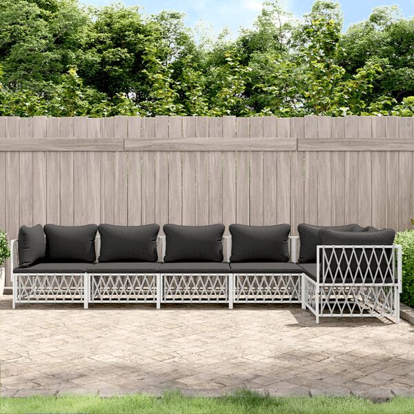 vidaXL 6 Piece Garden Lounge Set with Cushions White Steel