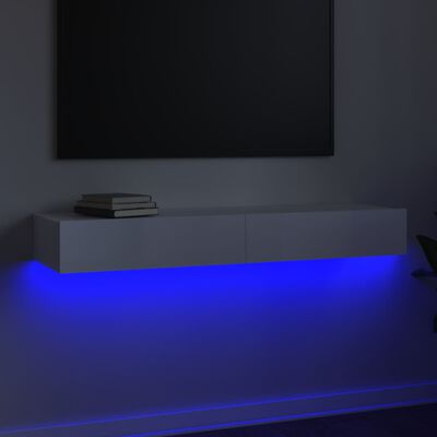 vidaXL TV Cabinet with LED Lights High Gloss White 120x35x15.5 cm